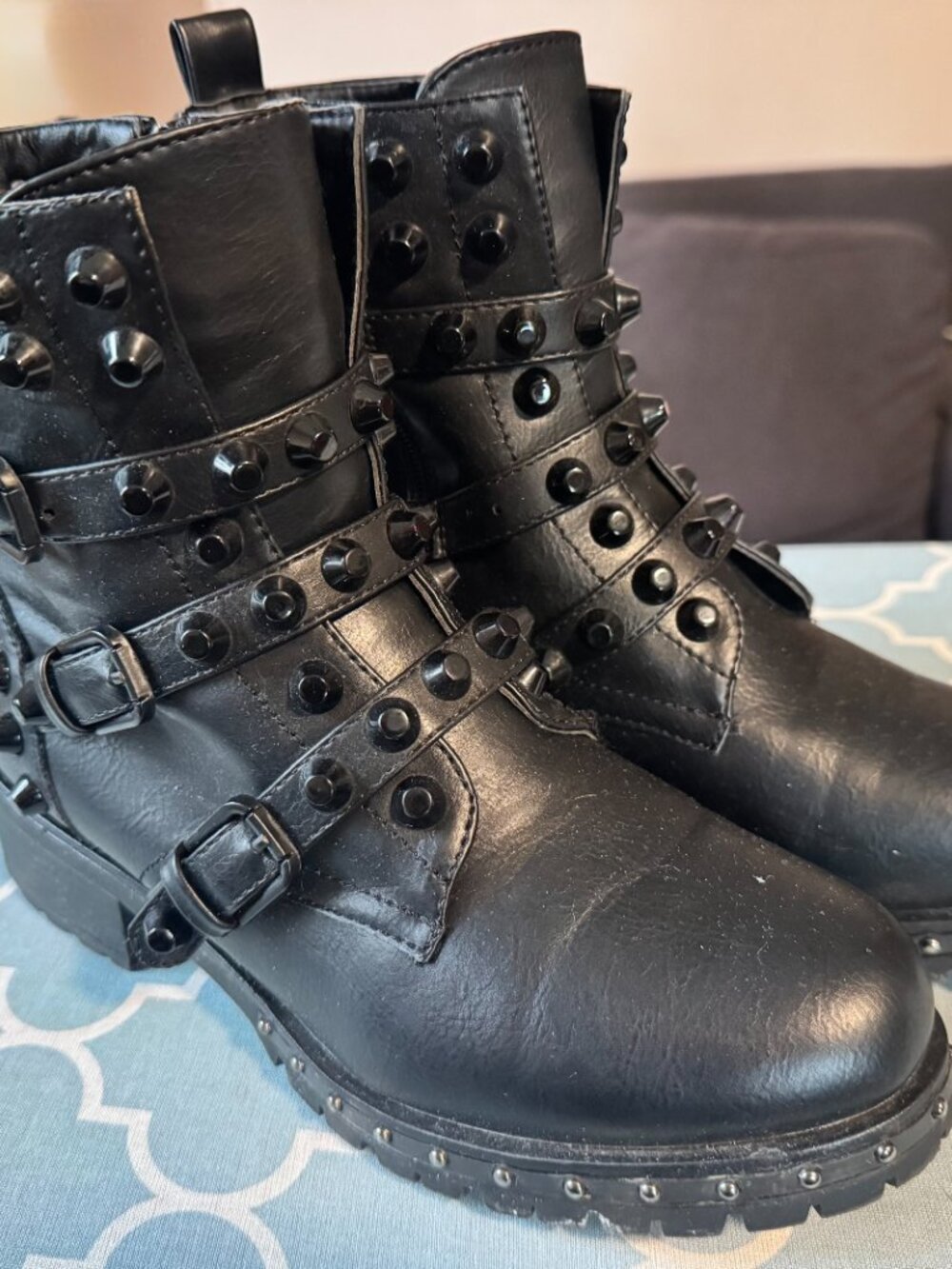 Studded Black Combat Boots - Women's Moto Style